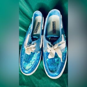 Blue Sequin Sperry Boat Shoes